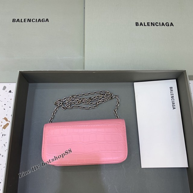 Balenciaga專櫃爆款鏈條女士小挎包 巴黎世家鏈條小號鱷魚粉Gossip bag斜挎包 92722型號 fyj1123